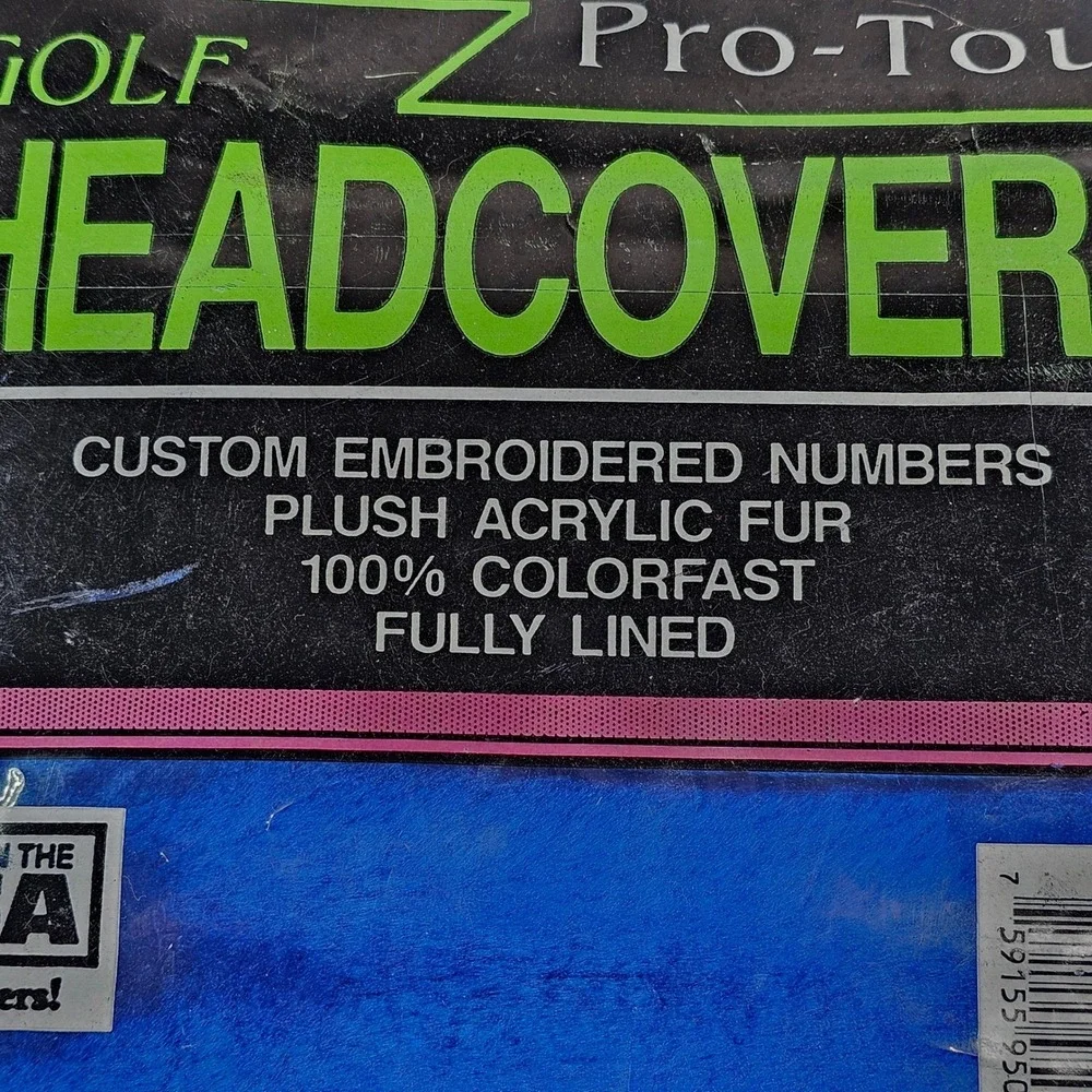Vtg Crown Products Pro-Tour Golf Headcovers Blue Plush Acrylic Fur Made USA New